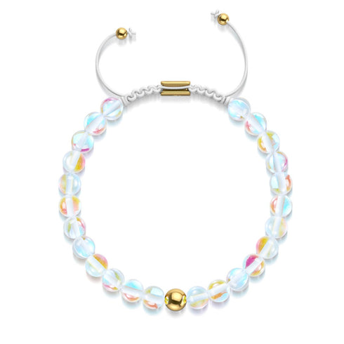 Supernova arc-en-ciel | Or | Bracelet de perles en macramé de verre Galaxy